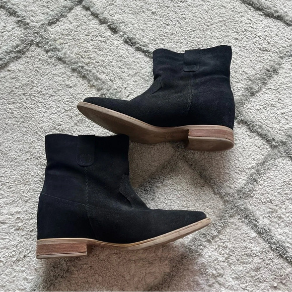 Anthropologie HOWSTY Nyla Suede Pull On Ankle Boots black western 37 / 6.5 - Picture 5 of 11